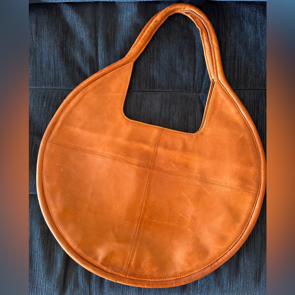 Anthropologie Round Tan Leather Handbag